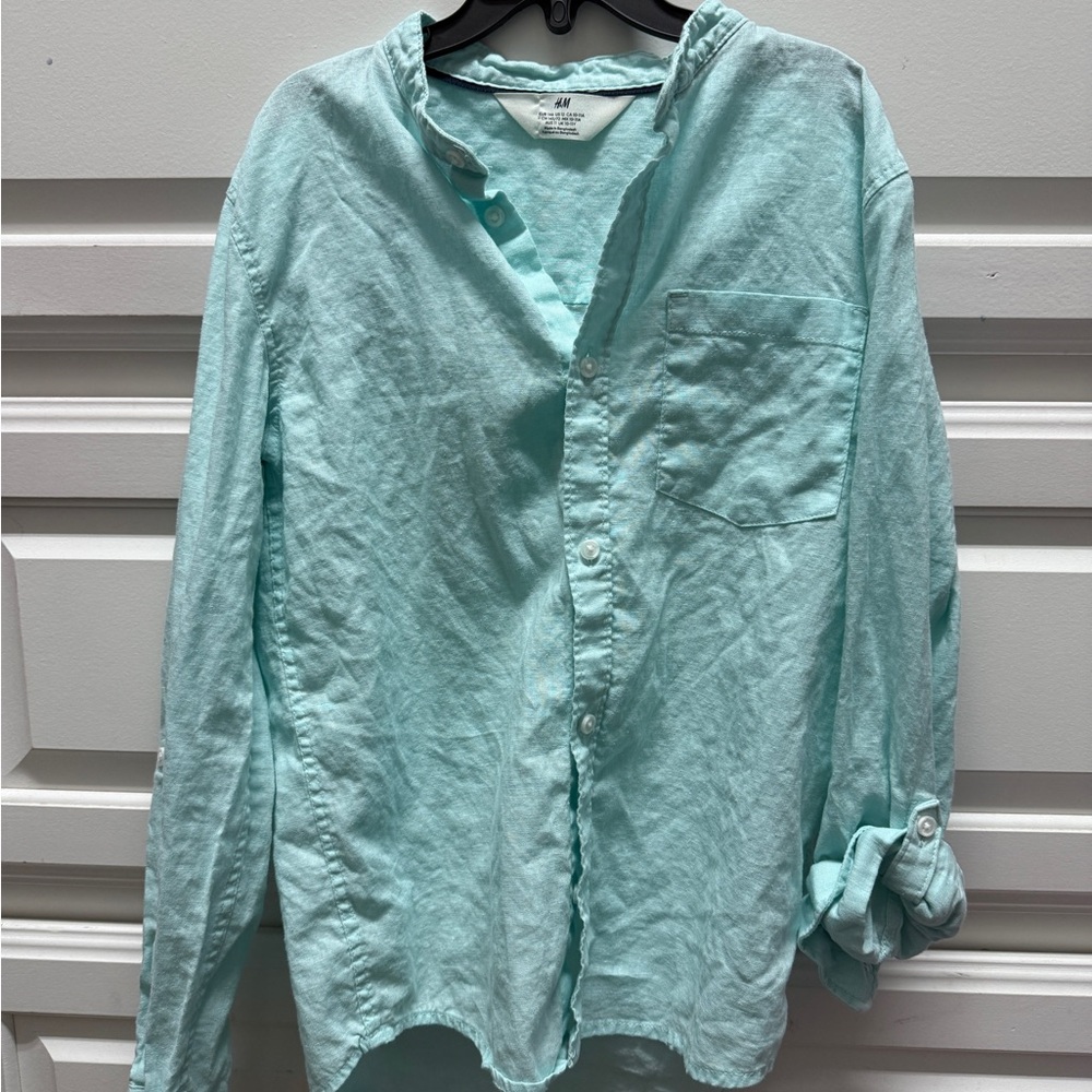 Boys H&M Aqua Long Sleeve Linen blend shirt